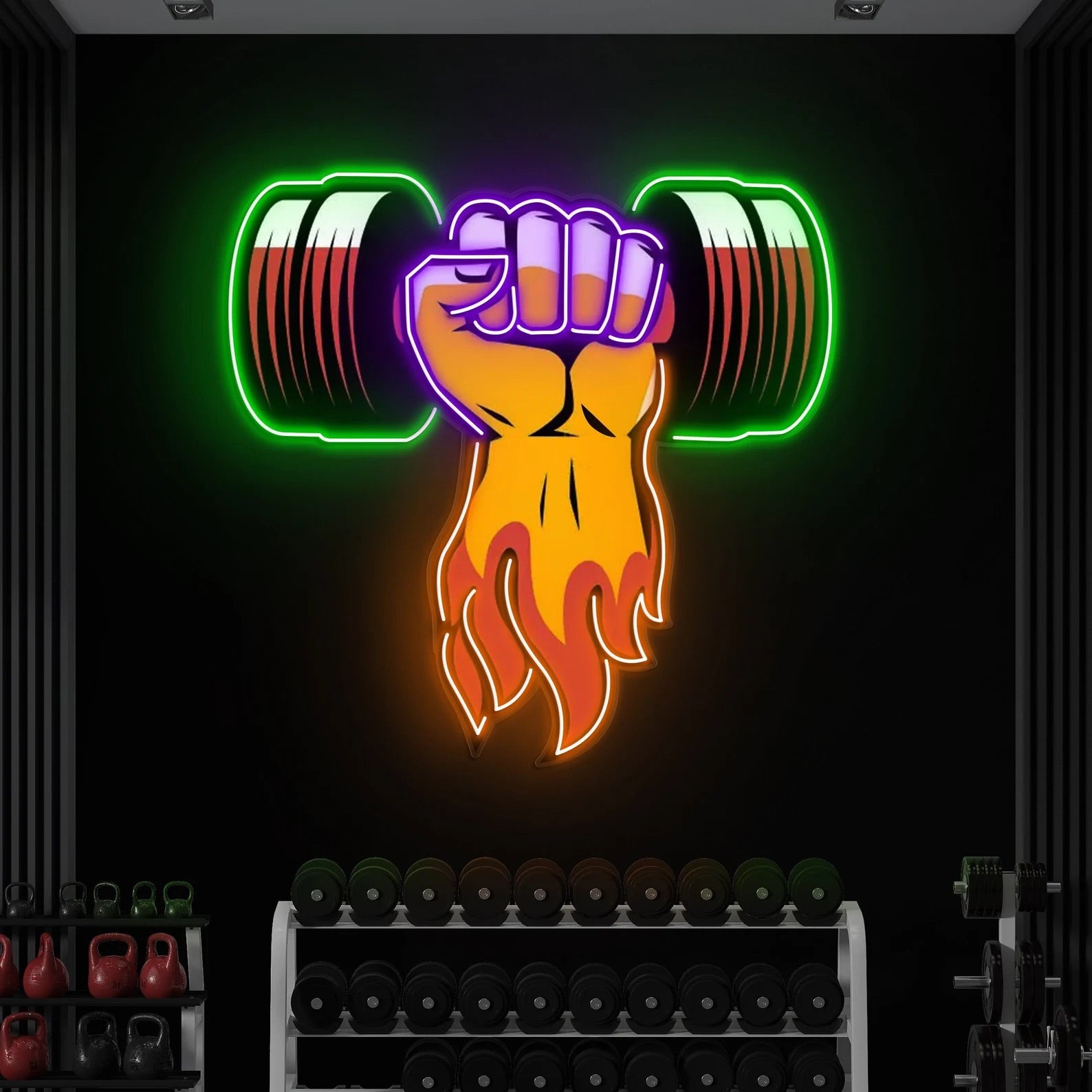 Arm with Dumbbell Neon Light Popart