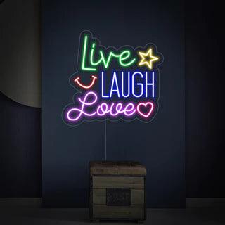 ADVPRO Neon-Schild „Live Laugh Love“ – Dual Color LED, Grün & Blau, 40x30 Cm, Wandmontiert