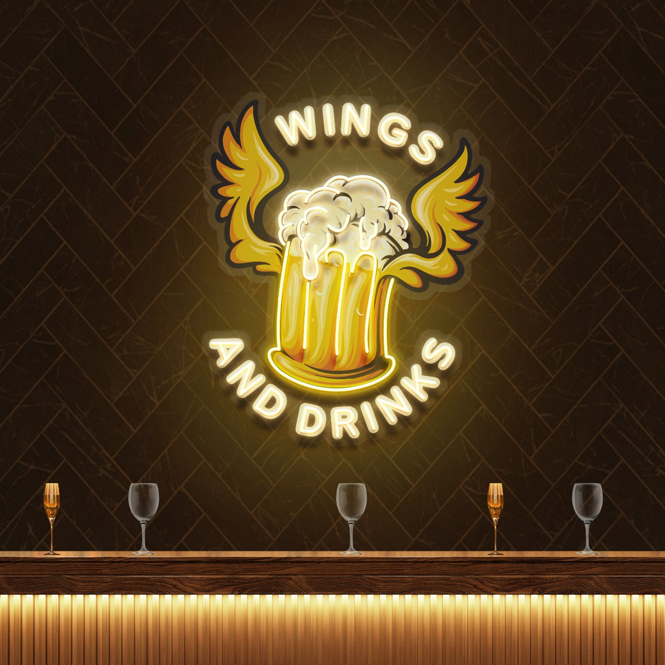Beer Drinks and Wings Artwork Led Neon Sign