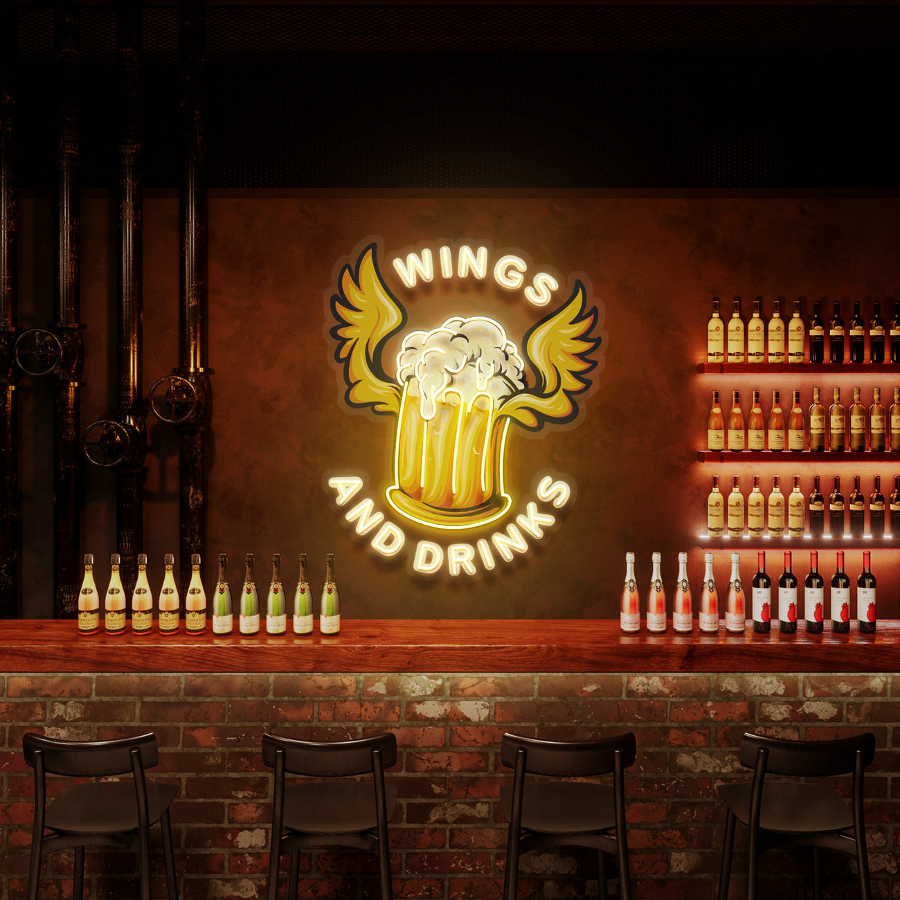 Beer Drinks and Wings Artwork Led Neon Sign