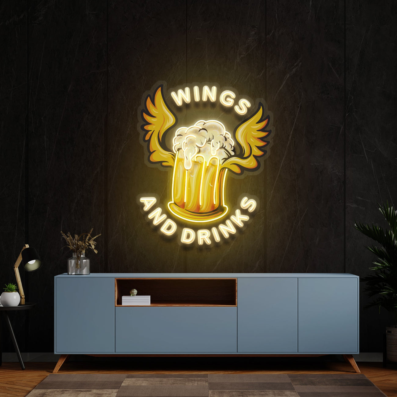 Beer Drinks and Wings Artwork Led Neon Sign