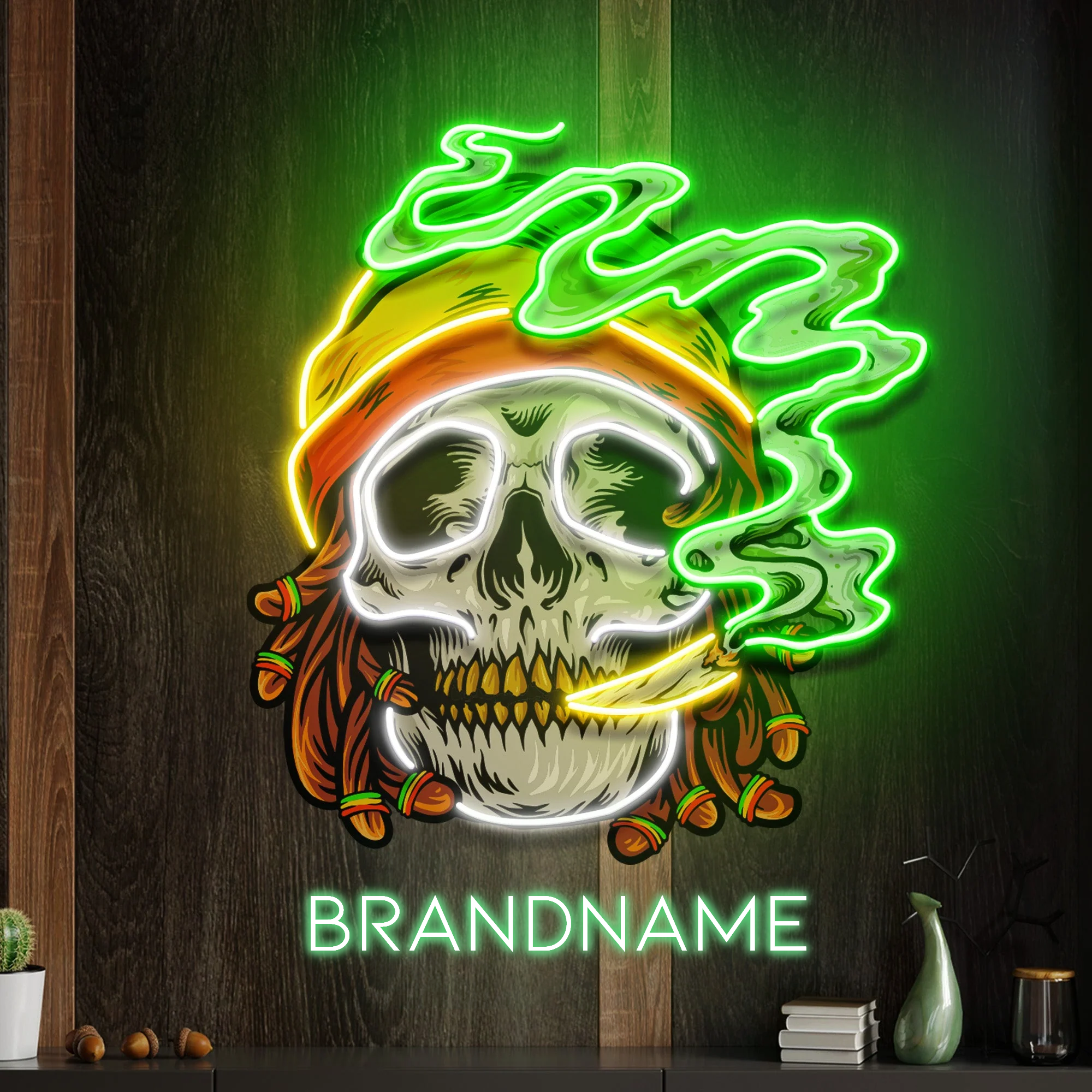 Custom Name Weed Skull Smoke Cannabis Jamaican Artwork Led Neon Sign Light
