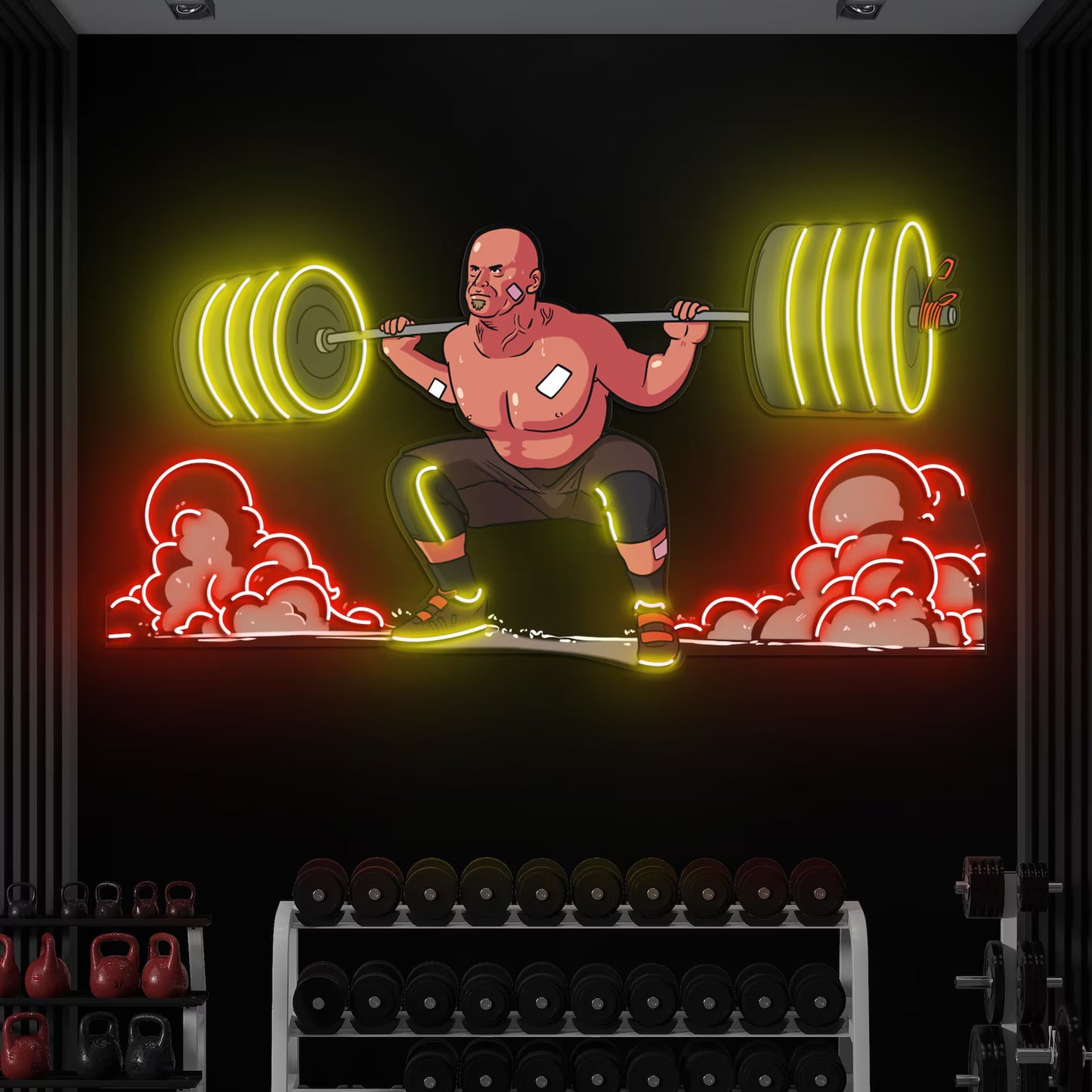 Man Lifting Barbell Neon Pop Art