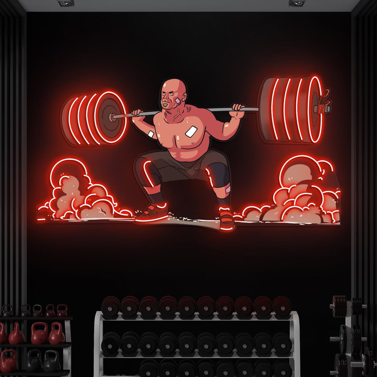 Man Lifting Barbell Neon Pop Art
