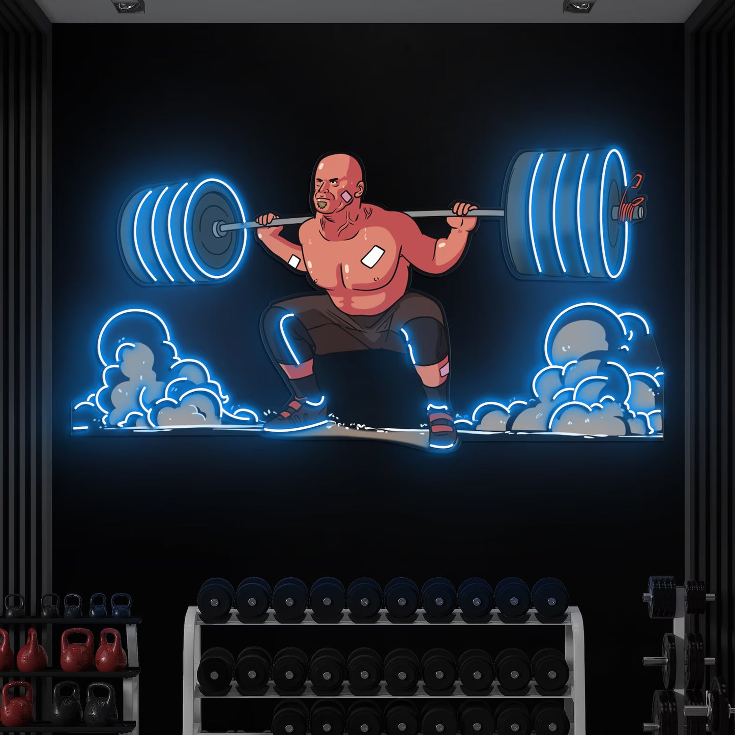 Man Lifting Barbell Neon Pop Art