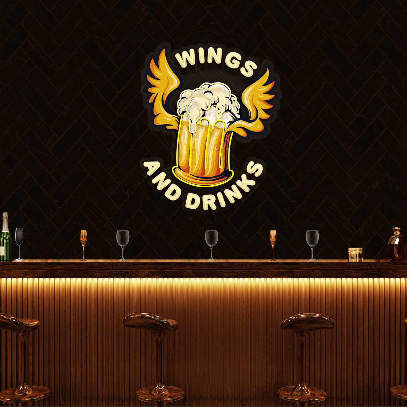 Beer Drinks and Wings Artwork Led Neon Sign
