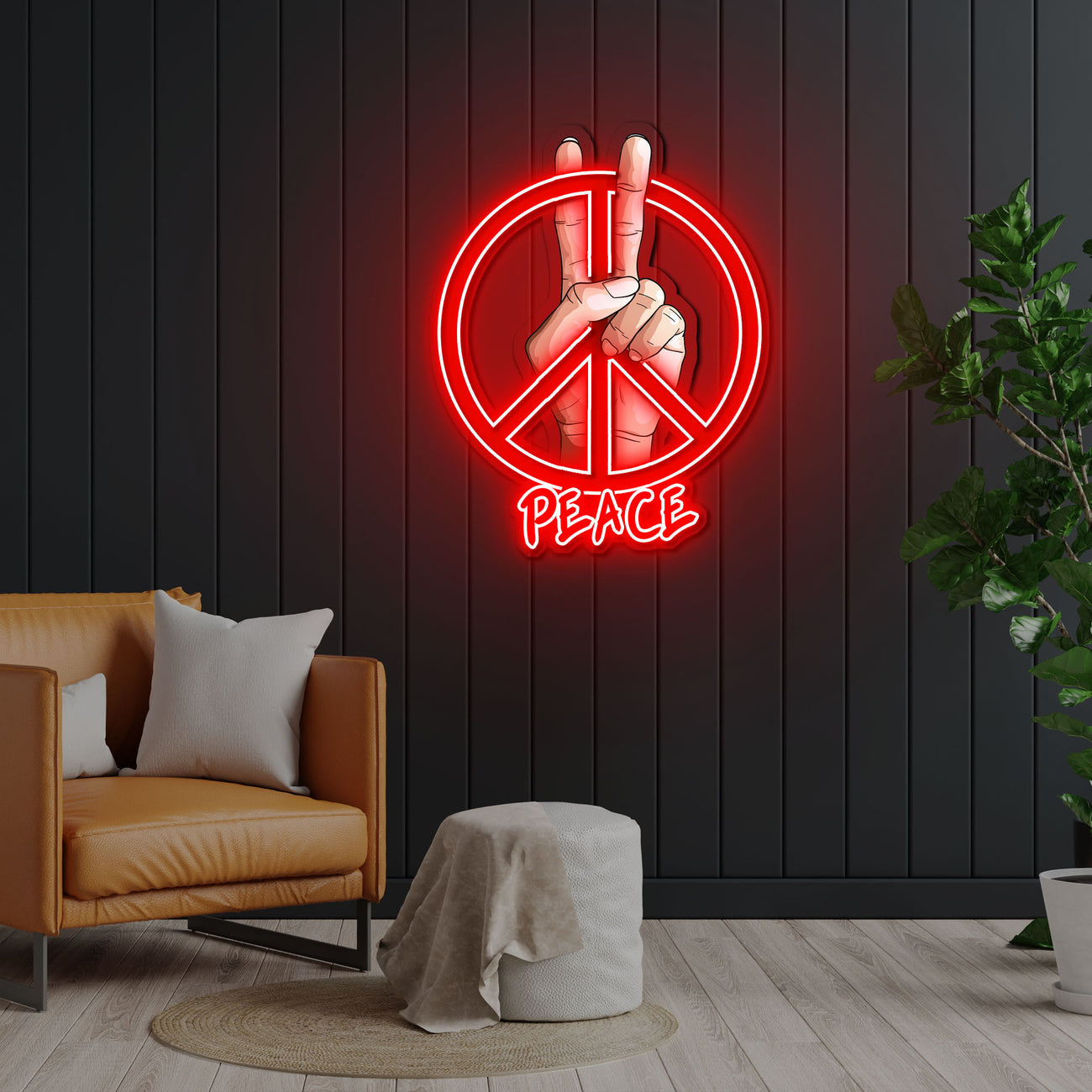 Peace Sign Neon Sign x Acrylic Artwork