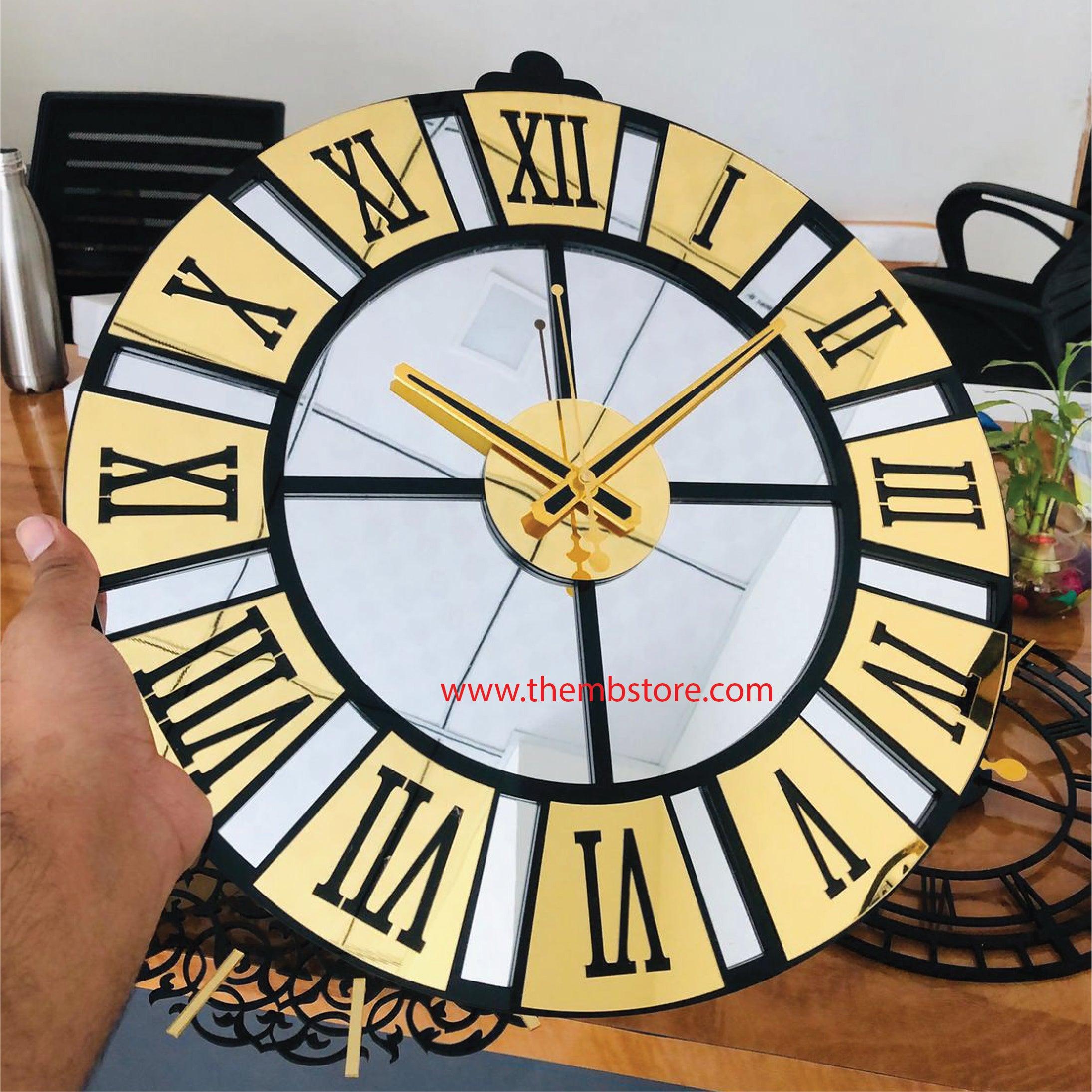 Silver golden rail clock - Makkar & Brothers