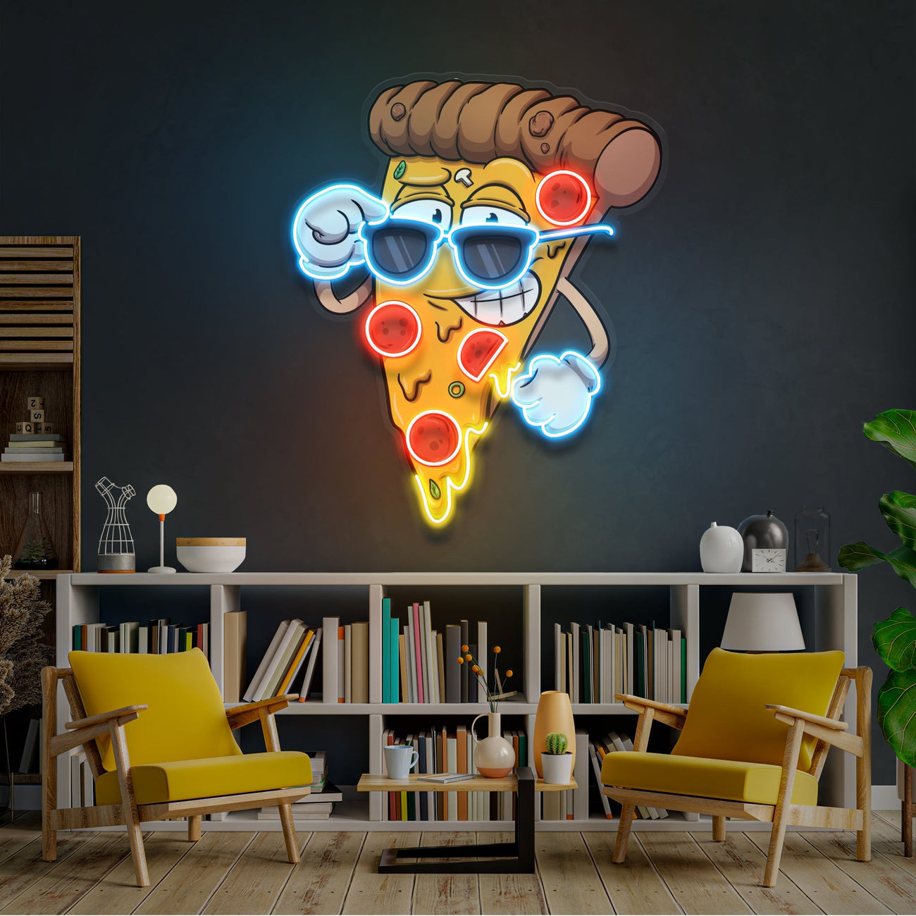 Cute Slice Of Cartoon Pizza Artwork Led Neon Sign