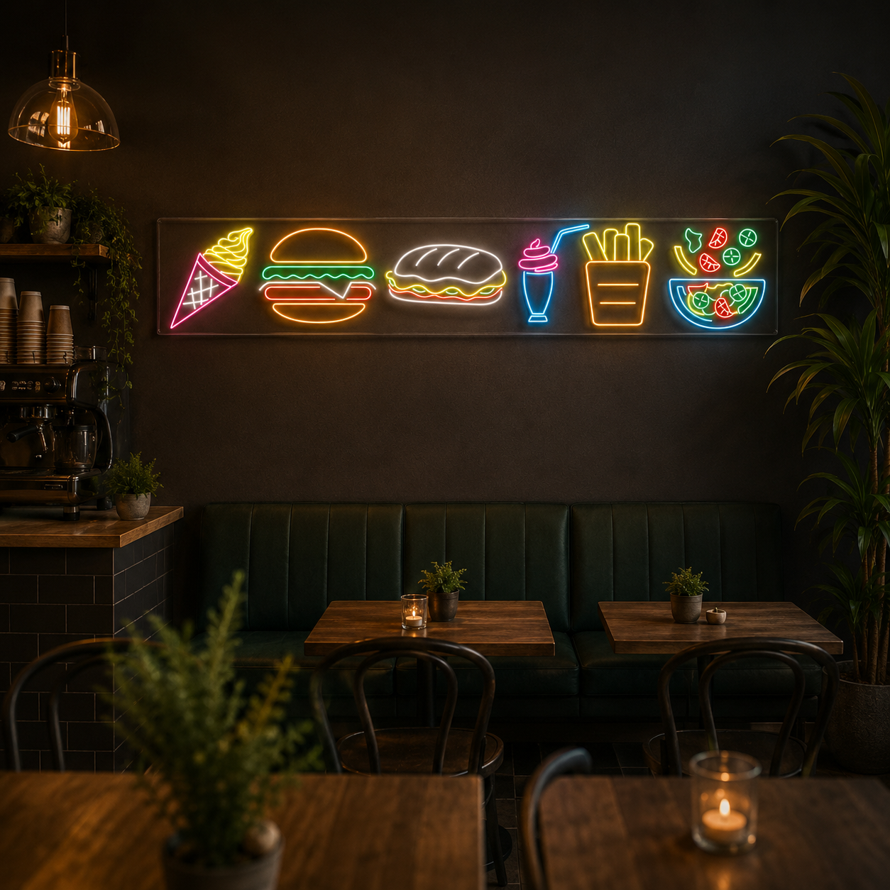 Ice Cream, Burger, Sandwich, Shake, Fries & Salad Neon Sign