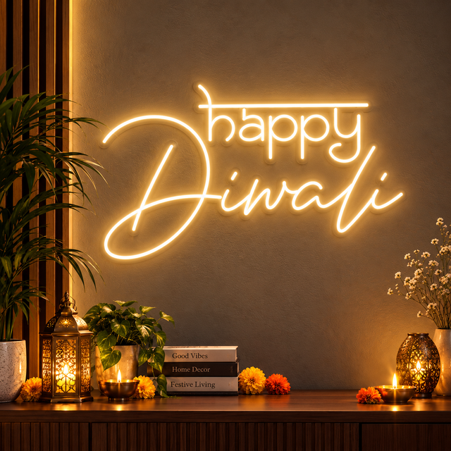Happy Diwali Neon Sign | Warm White LED Diwali Wall Light