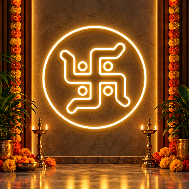 Swastik Neon Sign | Home Temple & Spiritual Decor Round
