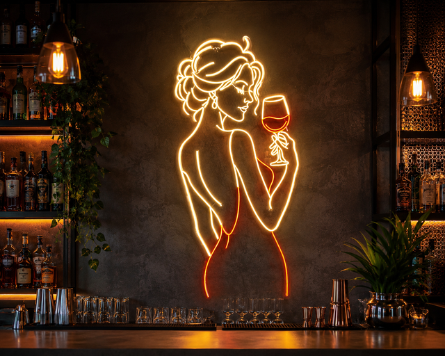Elegant Lady with Wine LED Neon Sign