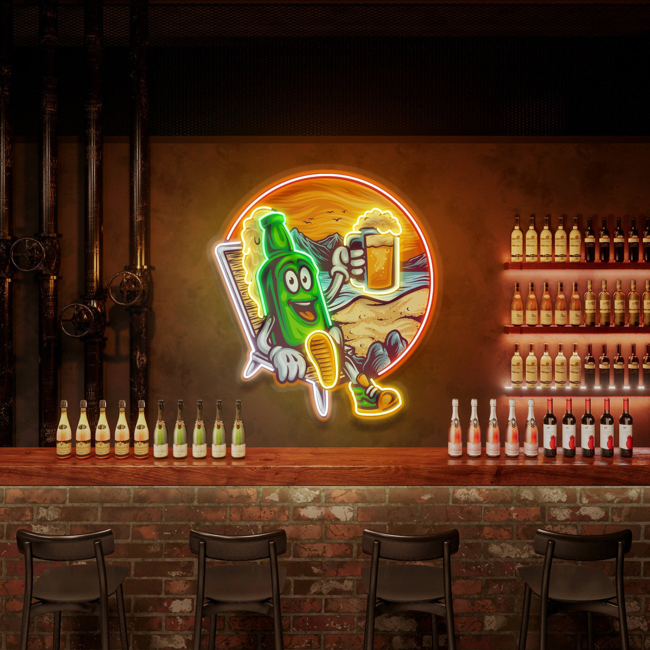 Custom Cute Summer Vintage Beer Bottle Decor Artwork Led Neon Sign Light