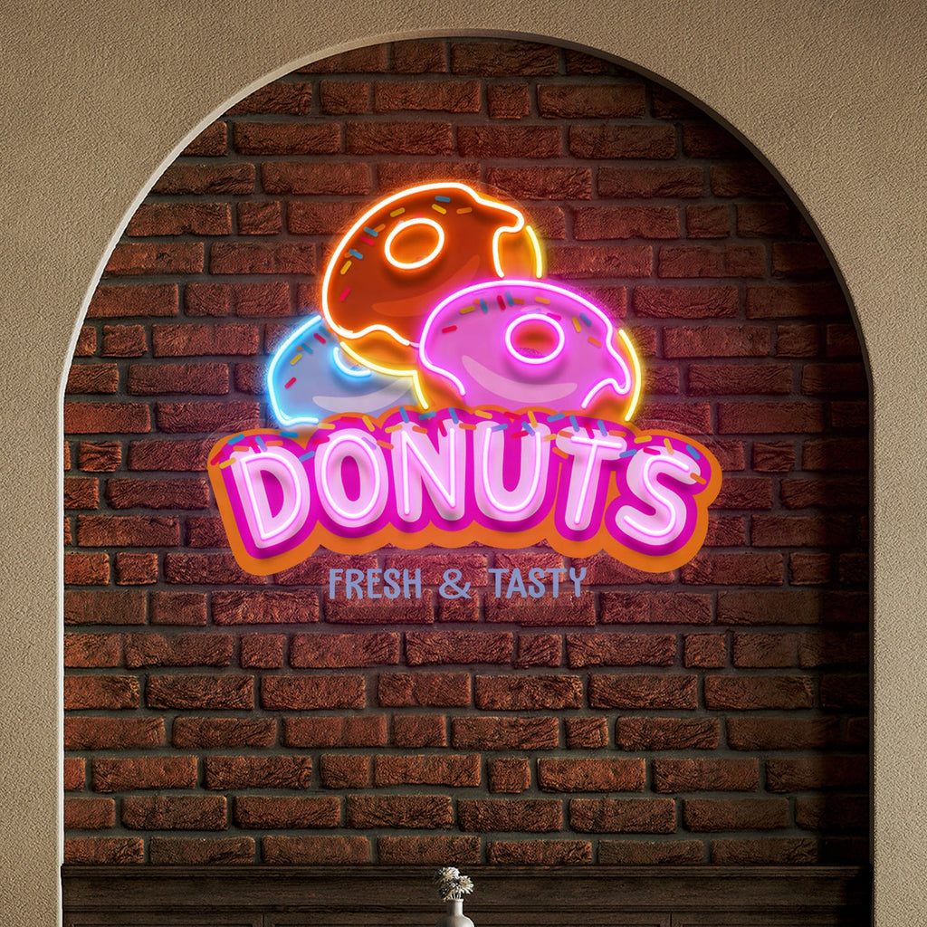 Custom Name Fast Food Restaurant With Donut Led Neon Sign Light Artwork