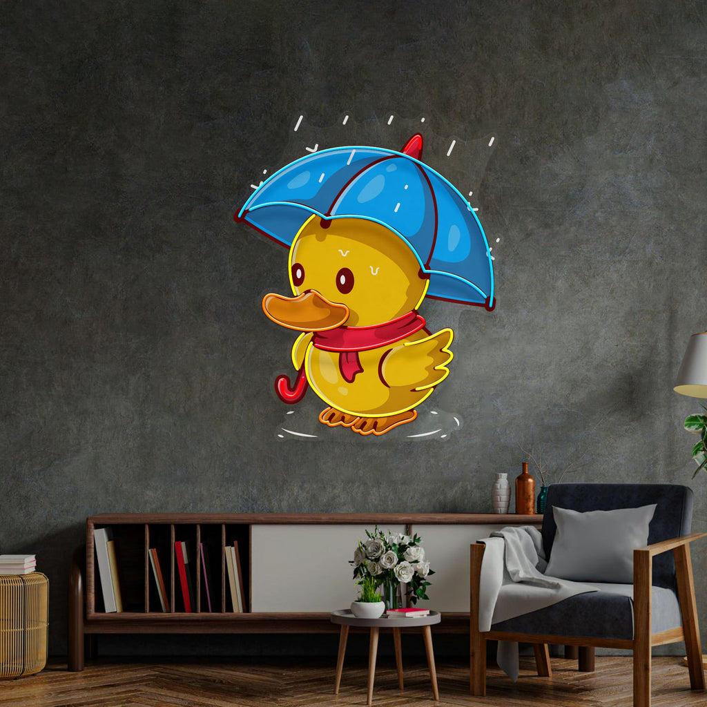 Duck Walking Under Rain LED Neon Sign Light Pop Art