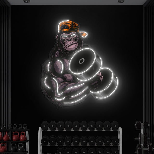 Gorilla Lifting Dumbell Pop Art Neon