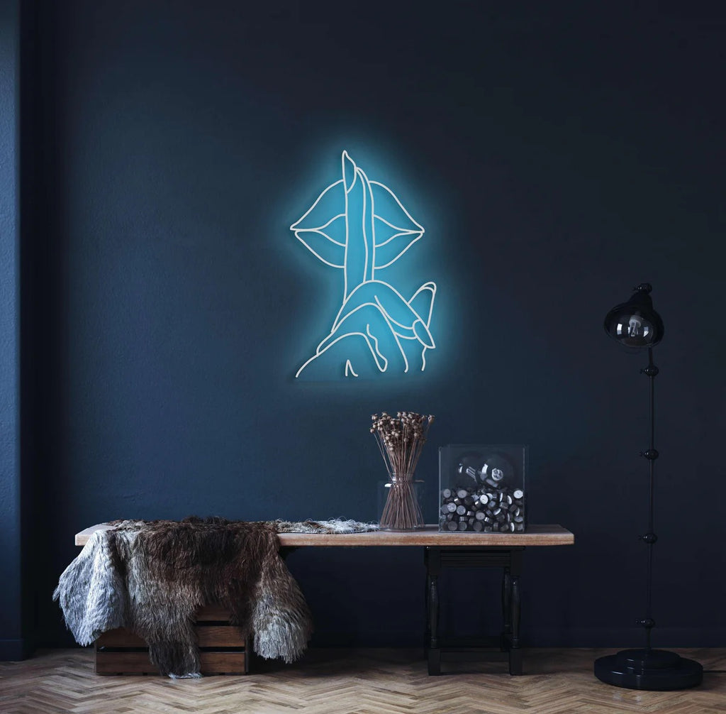 Be Quiet Finger on Lips Neon Sign