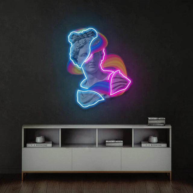 Jazzy Apollo Statue Neon Acrylic Artwork