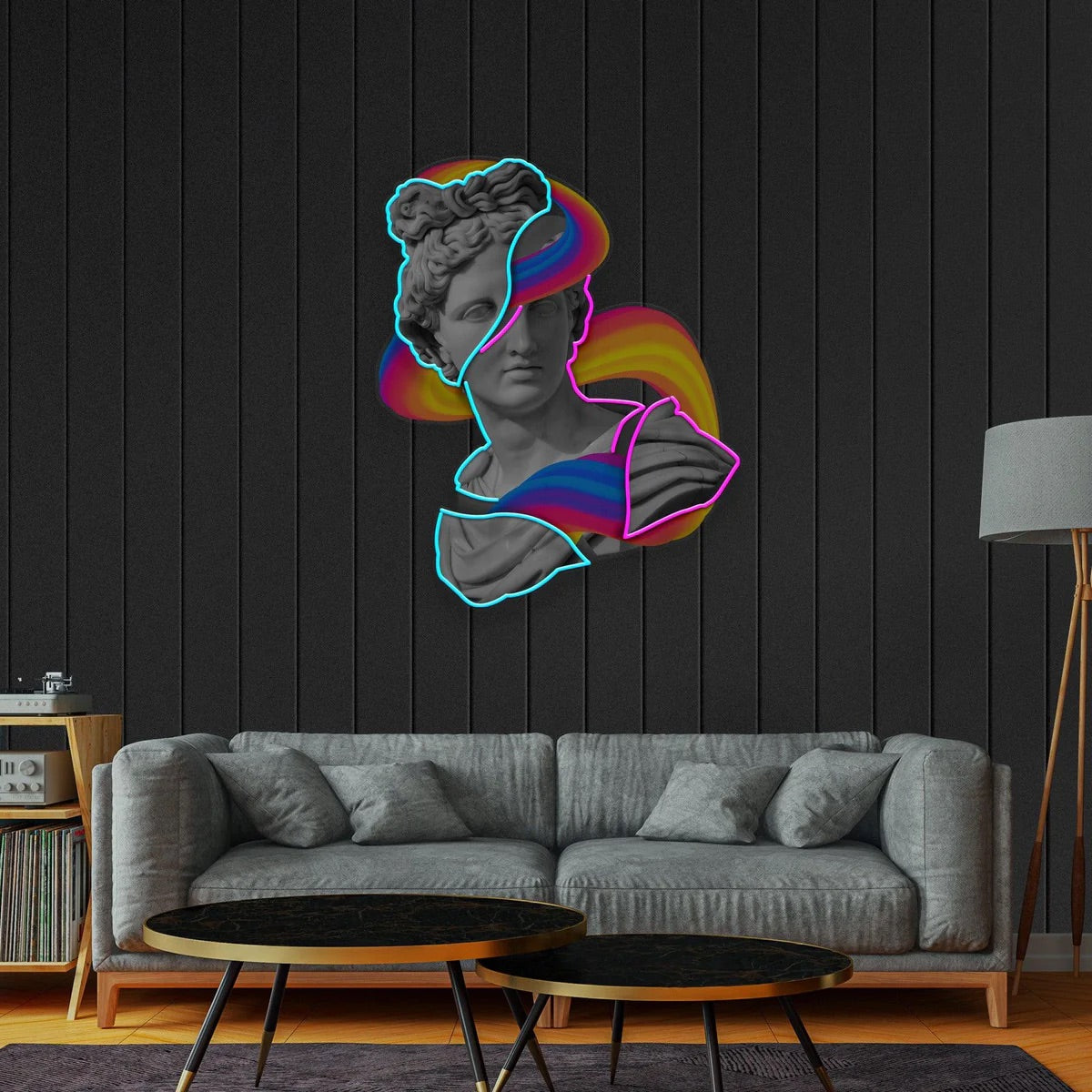 Jazzy Apollo Statue Neon Acrylic Artwork