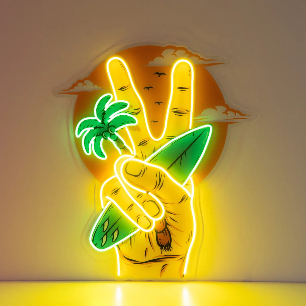 Beach Sunset Neon Sign, Surfboard LED Pop Art
