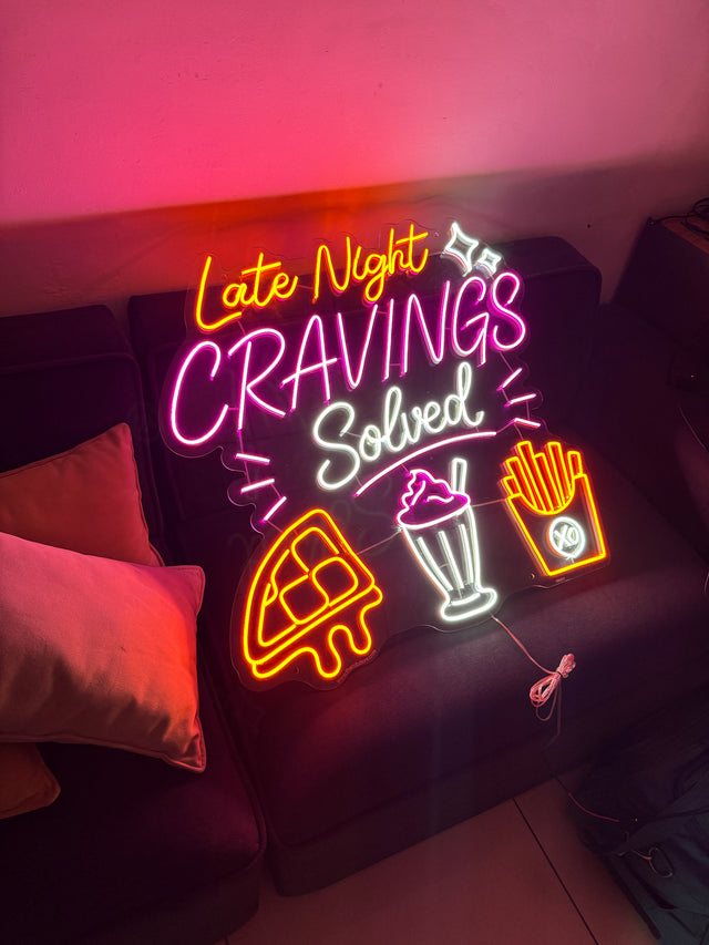 Late Night Cravings Solved Neon Sign
