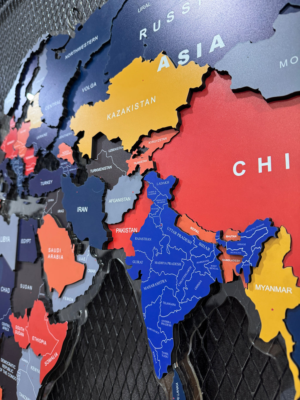 Premium LED Backlit Wooden World Map Wall Art with City Skyline