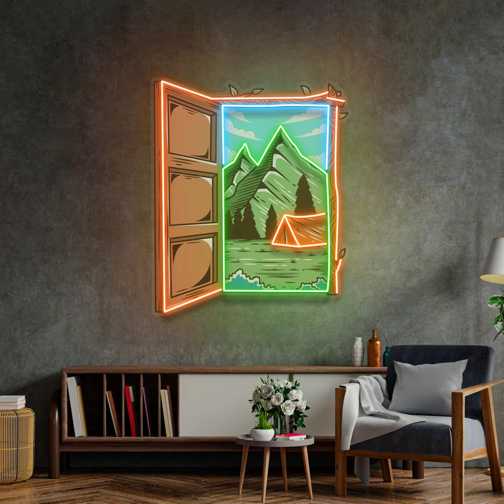 Camping on Hills LED Neon Sign Light Pop Art