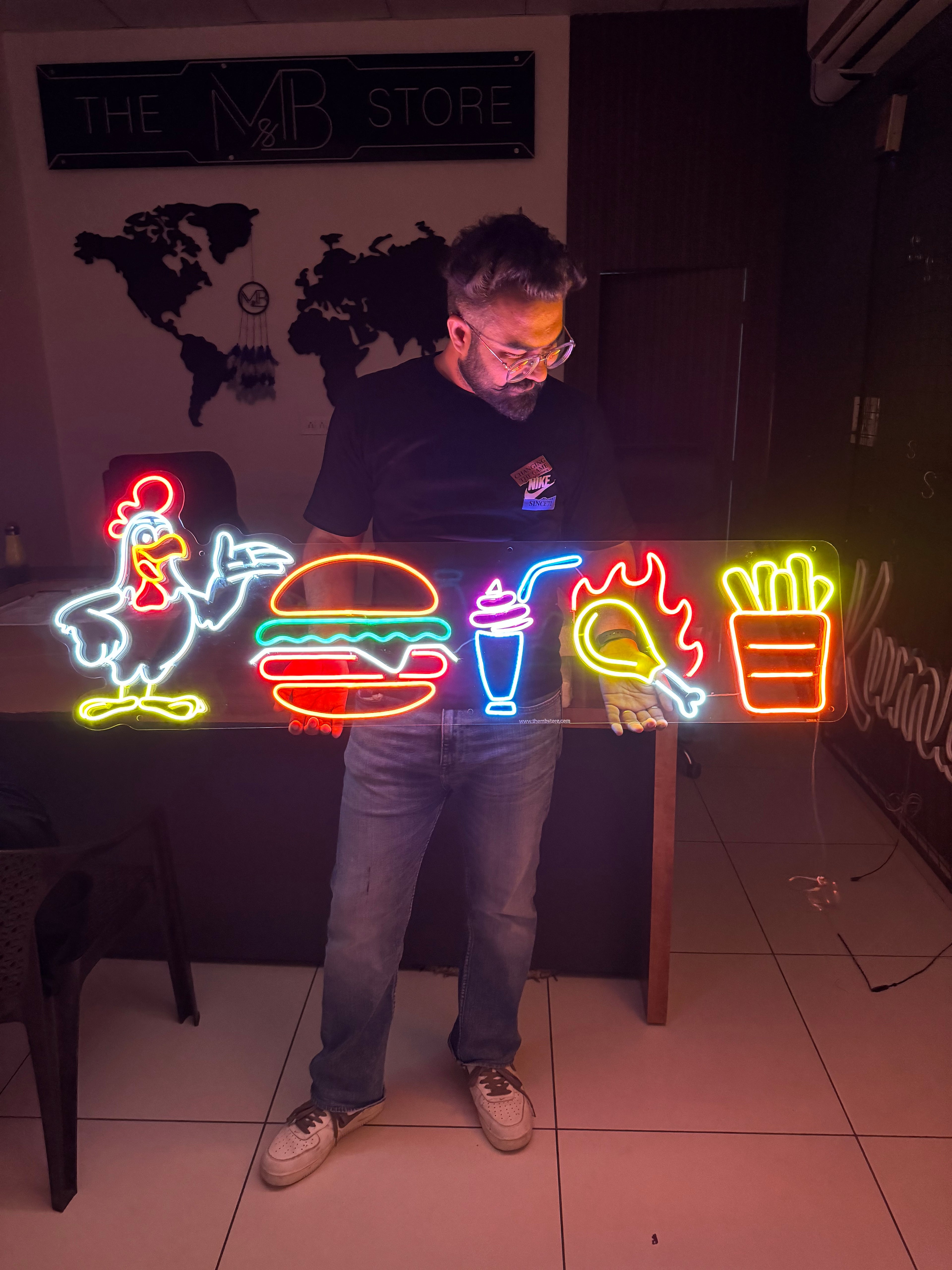 Chicken Burger Snacks Combo Neon Sign