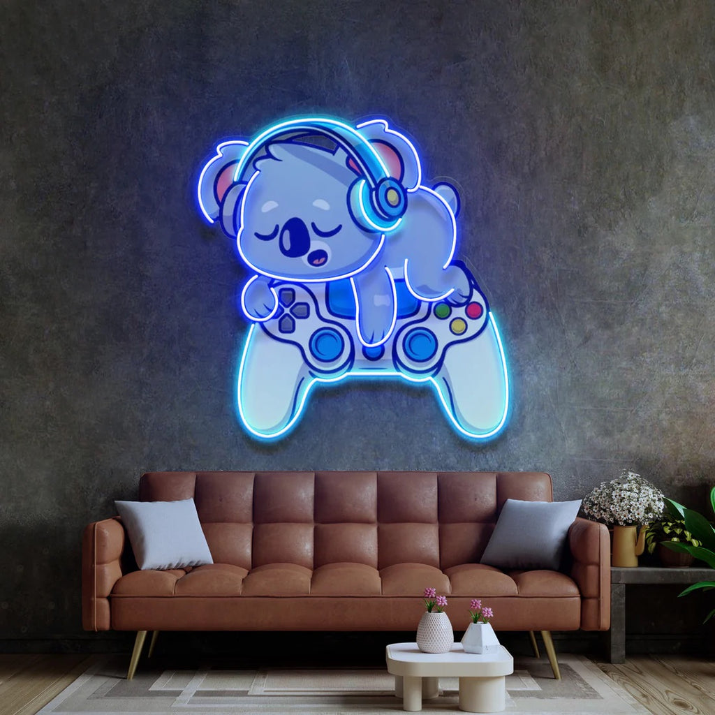 Cute Koala Sleeping On Game Controller With Headphone Pop Art