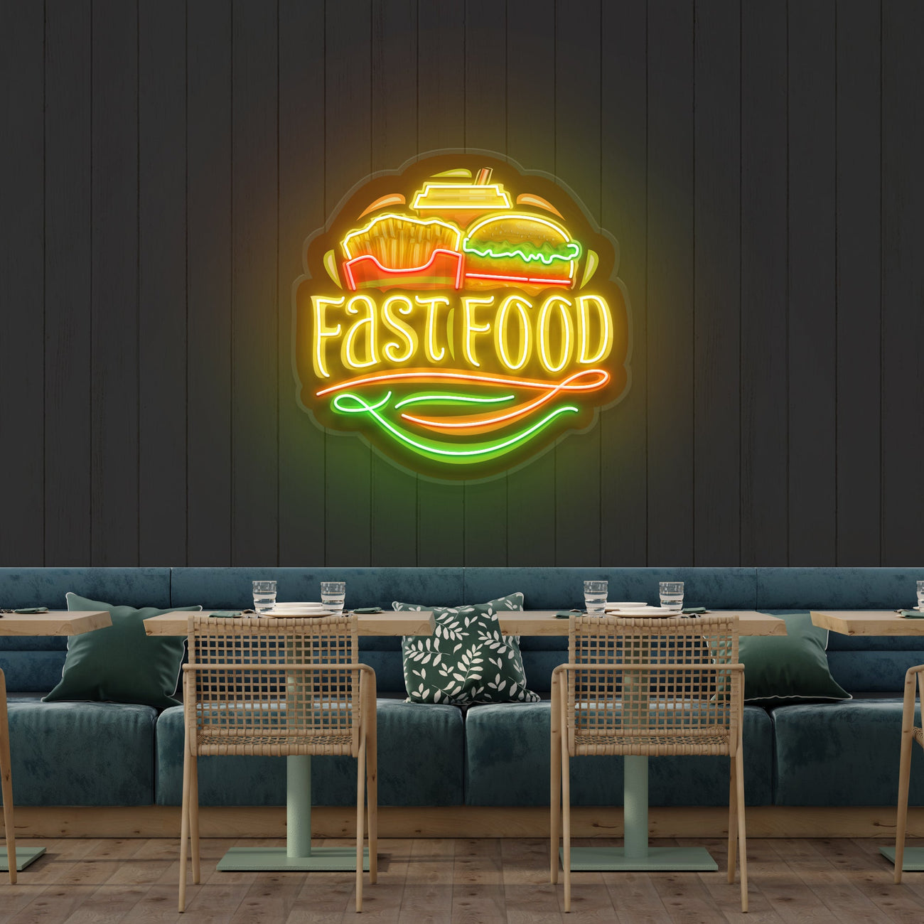 Pizza Burger Coke Artwork Led Neon Sign Light