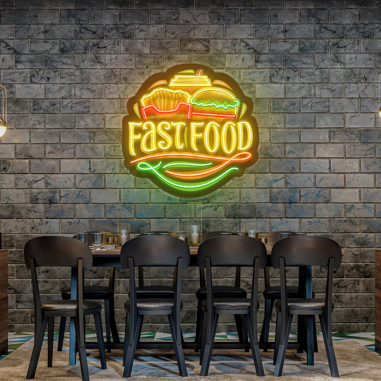 Pizza Burger Coke Artwork Led Neon Sign Light