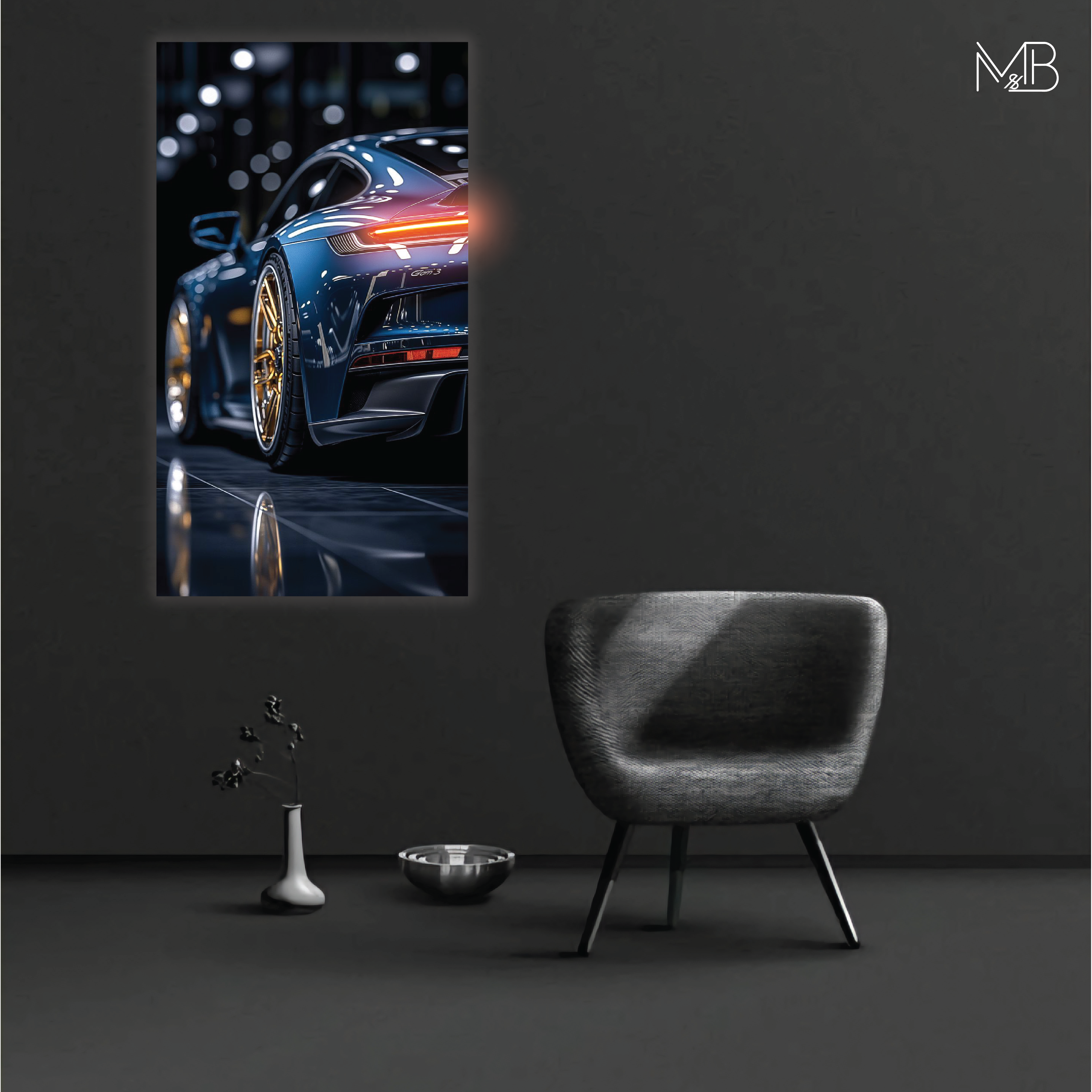 Blue Porshe Neon Poster
