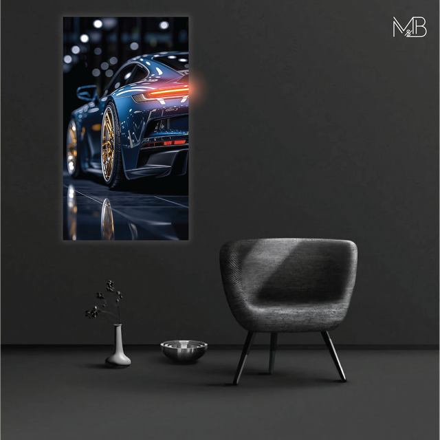 Blue Porshe Neon Poster