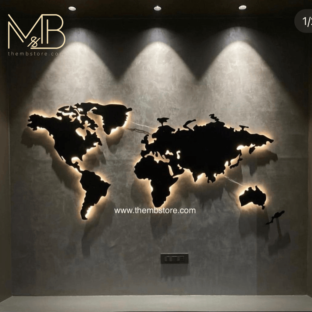 wooden world map with lights | Wall Decor – The MB Store