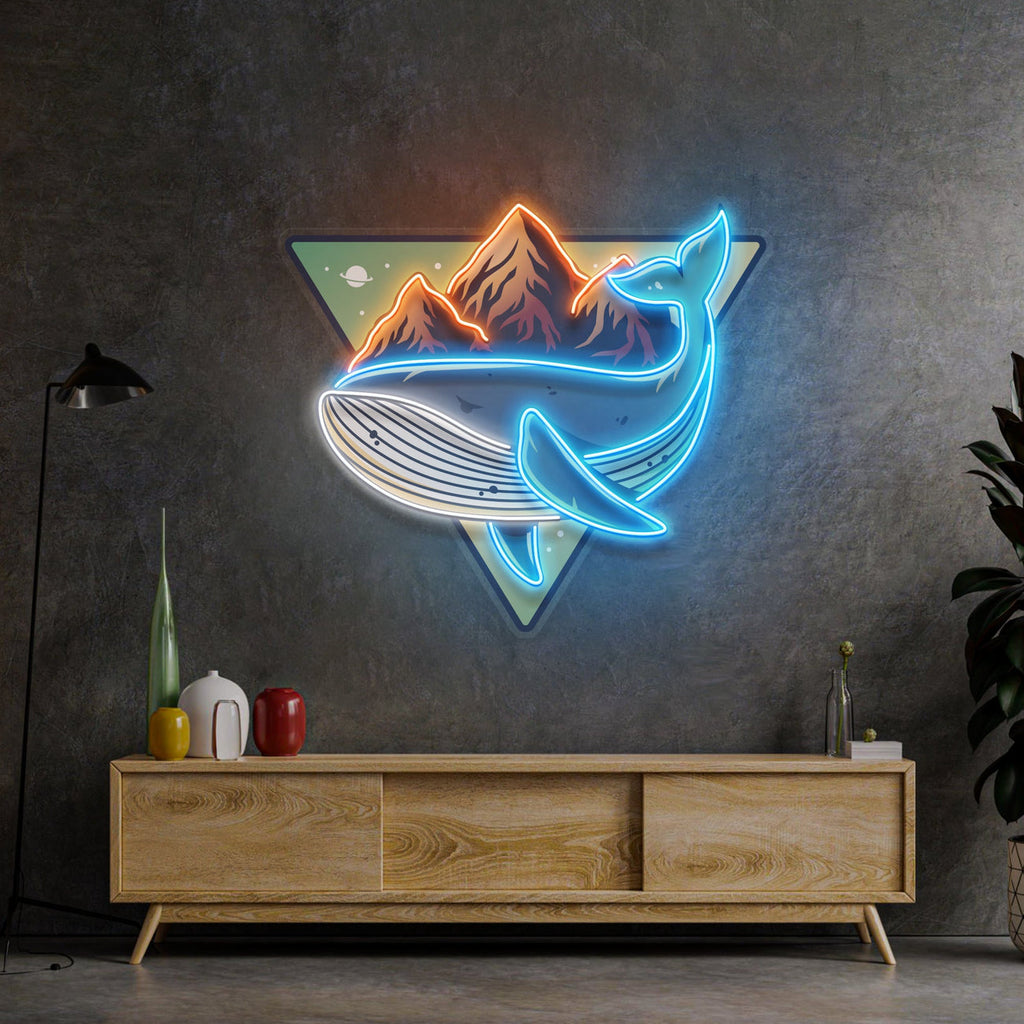 Whale On Mountain Top LED Neon Sign Light Pop Art