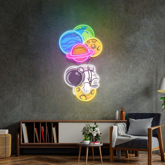 Astronaut Hugging Planet Led Neon Acrylic Artwork - The MB Store