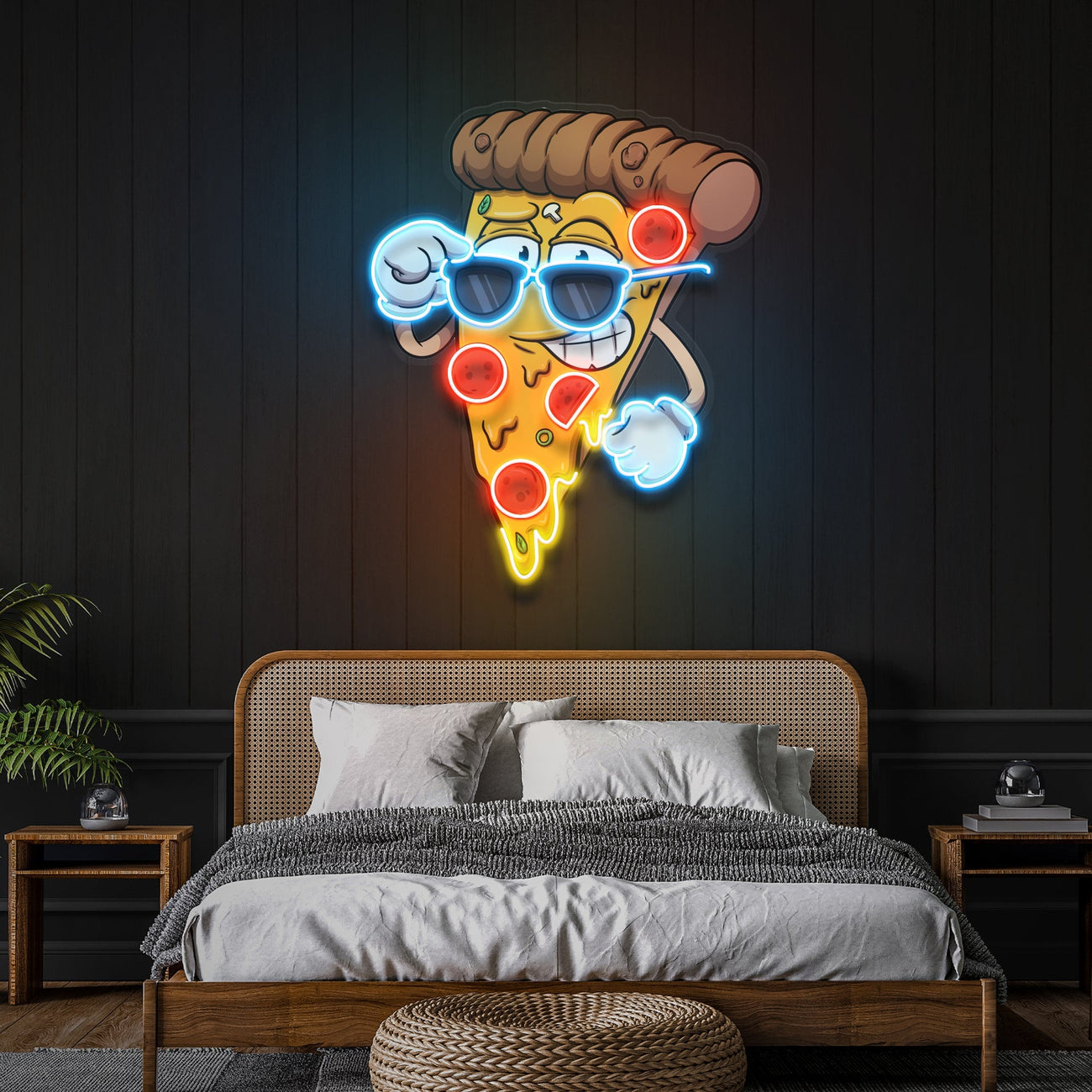 Cute Slice Of Cartoon Pizza Artwork Led Neon Sign