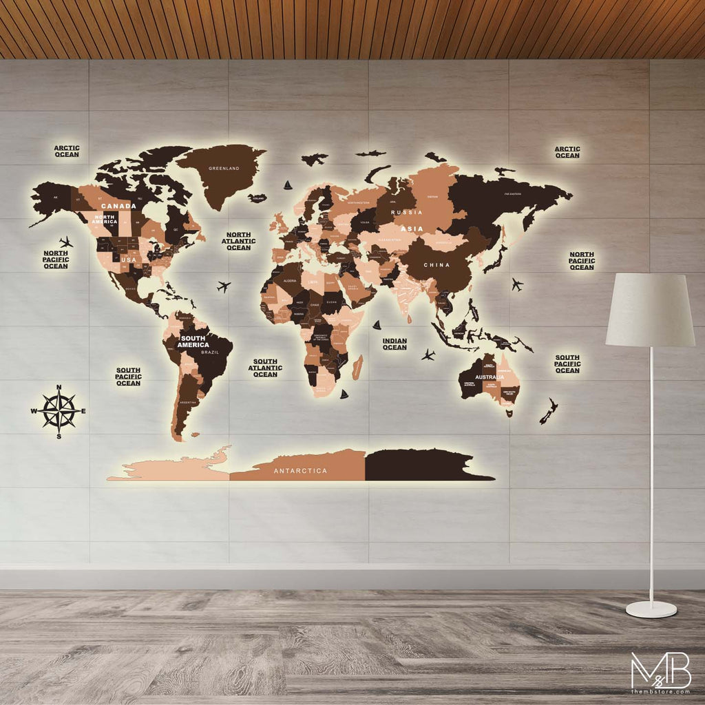 Premium 4-Layer Wooden & Acrylic World Map