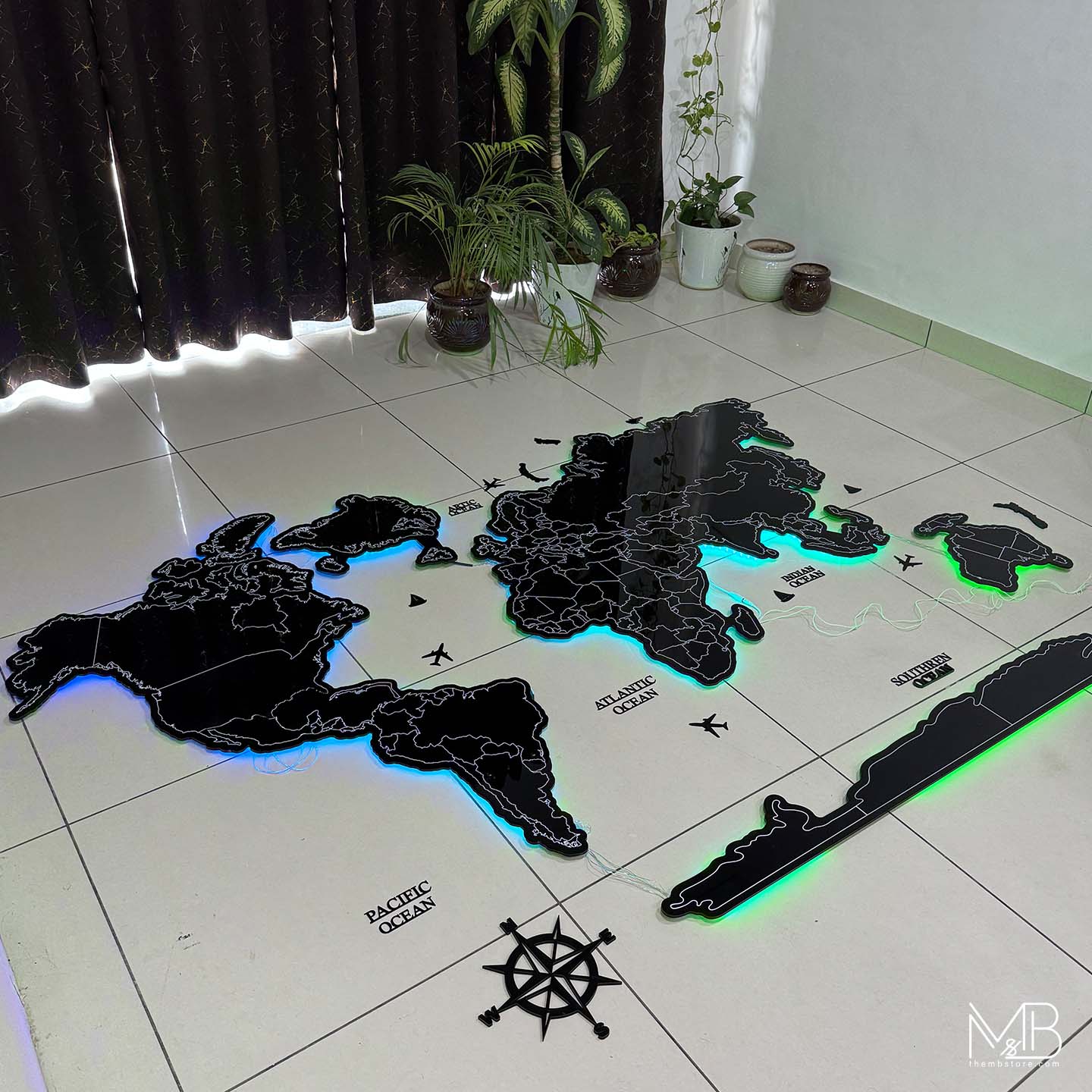 Premium Black Acrylic World Map (UV Printed | LED & RGB Options