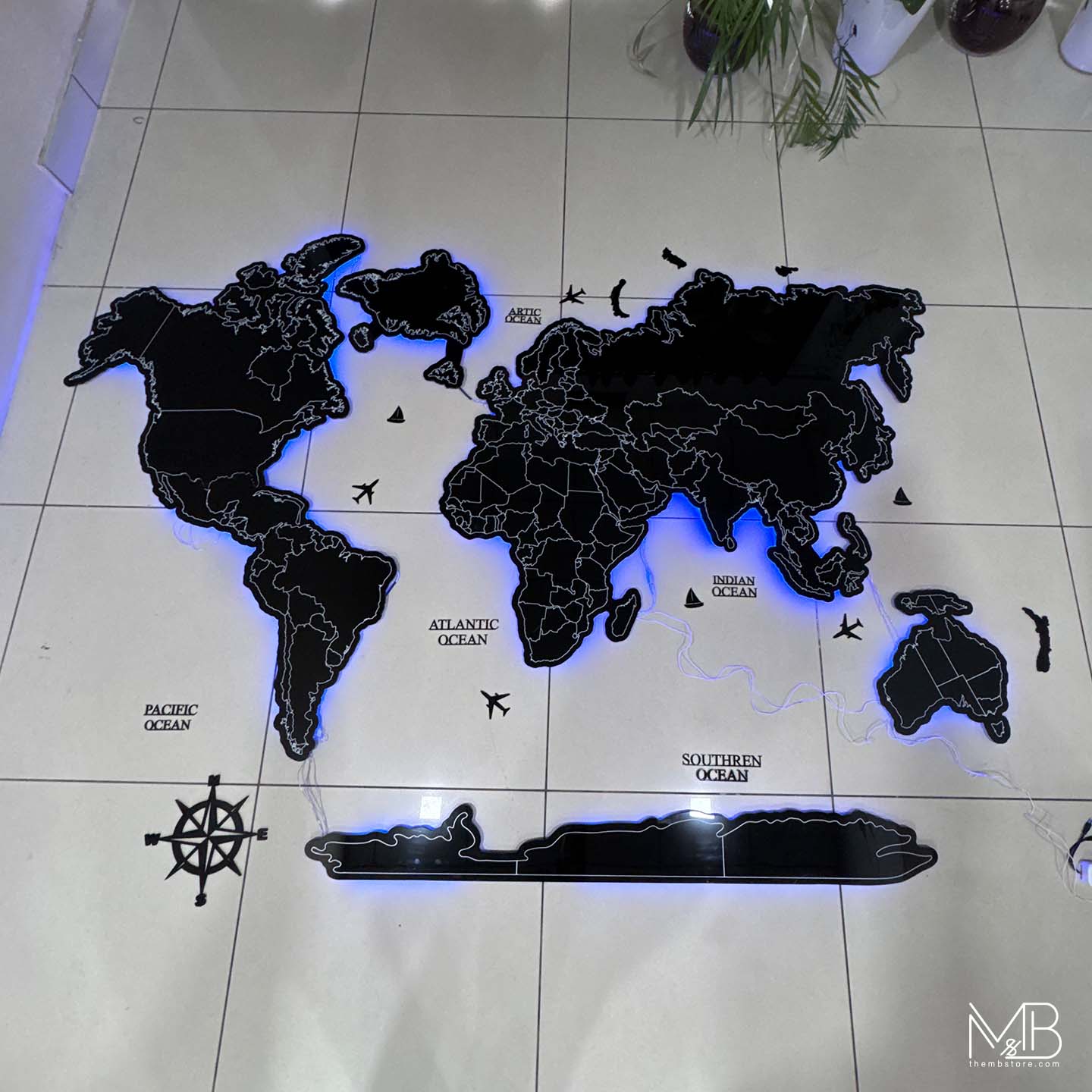 Premium Black Acrylic World Map (UV Printed | LED & RGB Options