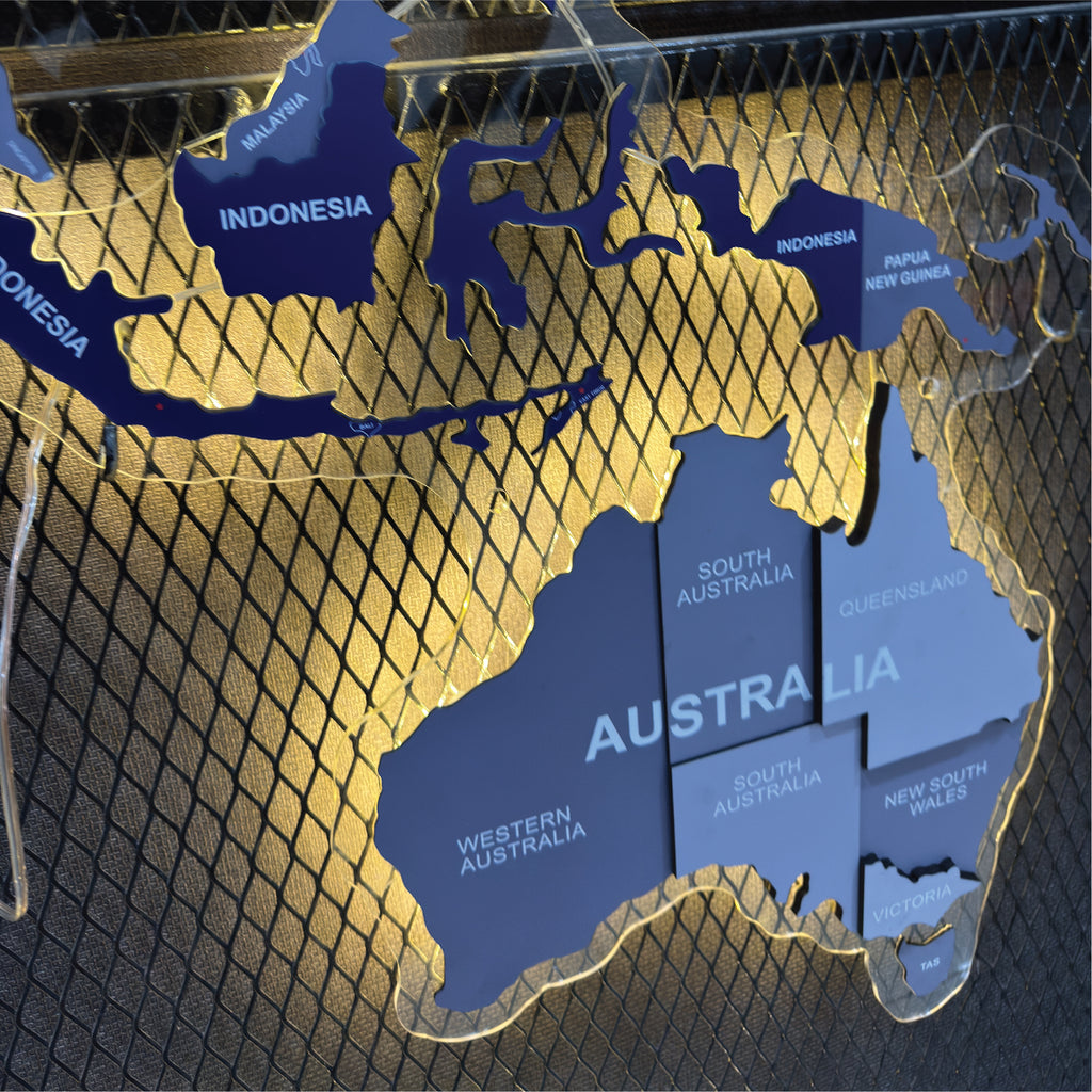 Grey LED Backlit Wooden World Map Layered Wall Art