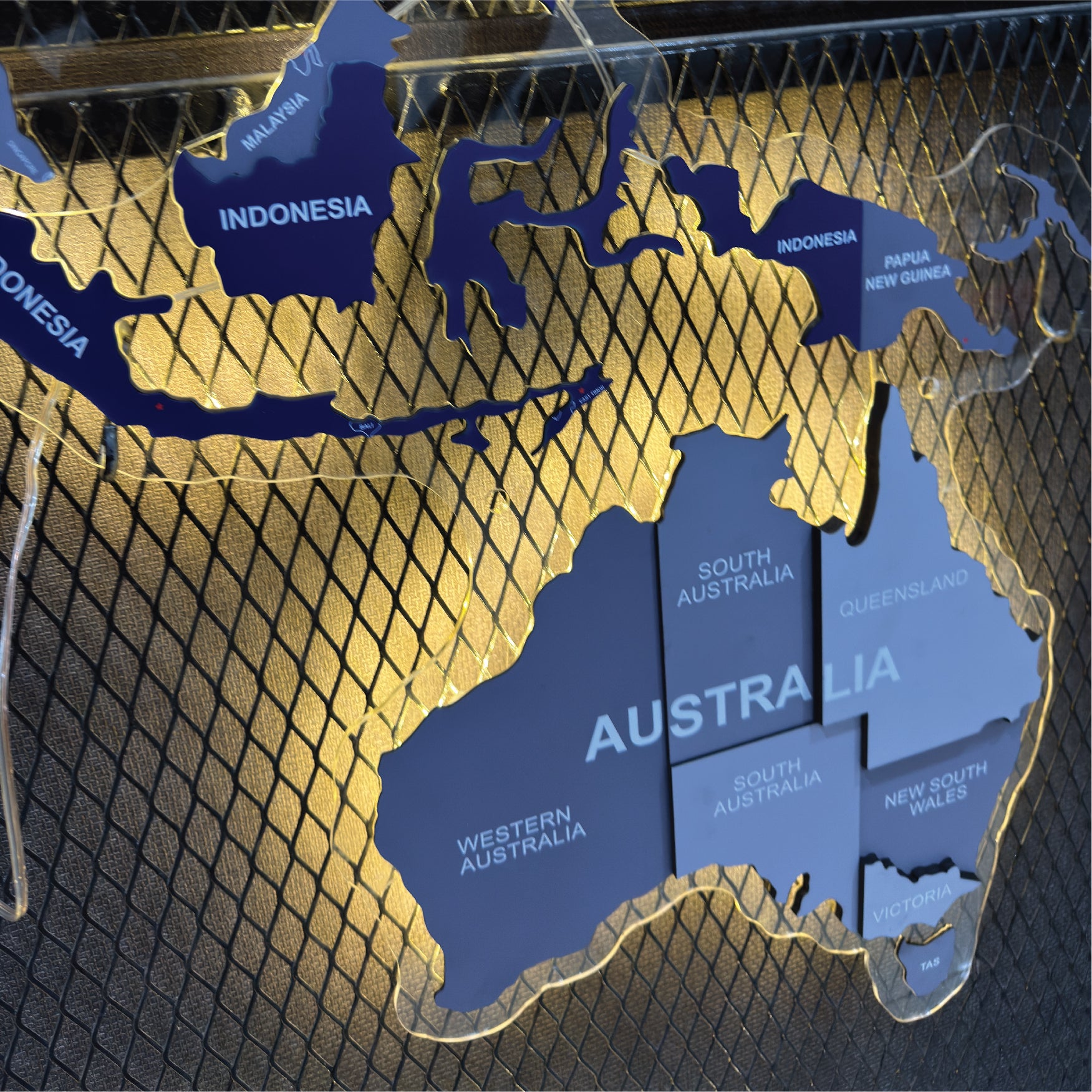 Grey LED Backlit Wooden World Map Layered Wall Art