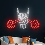 Lifting The Weight Skeleton Rock Hand Neon Sign