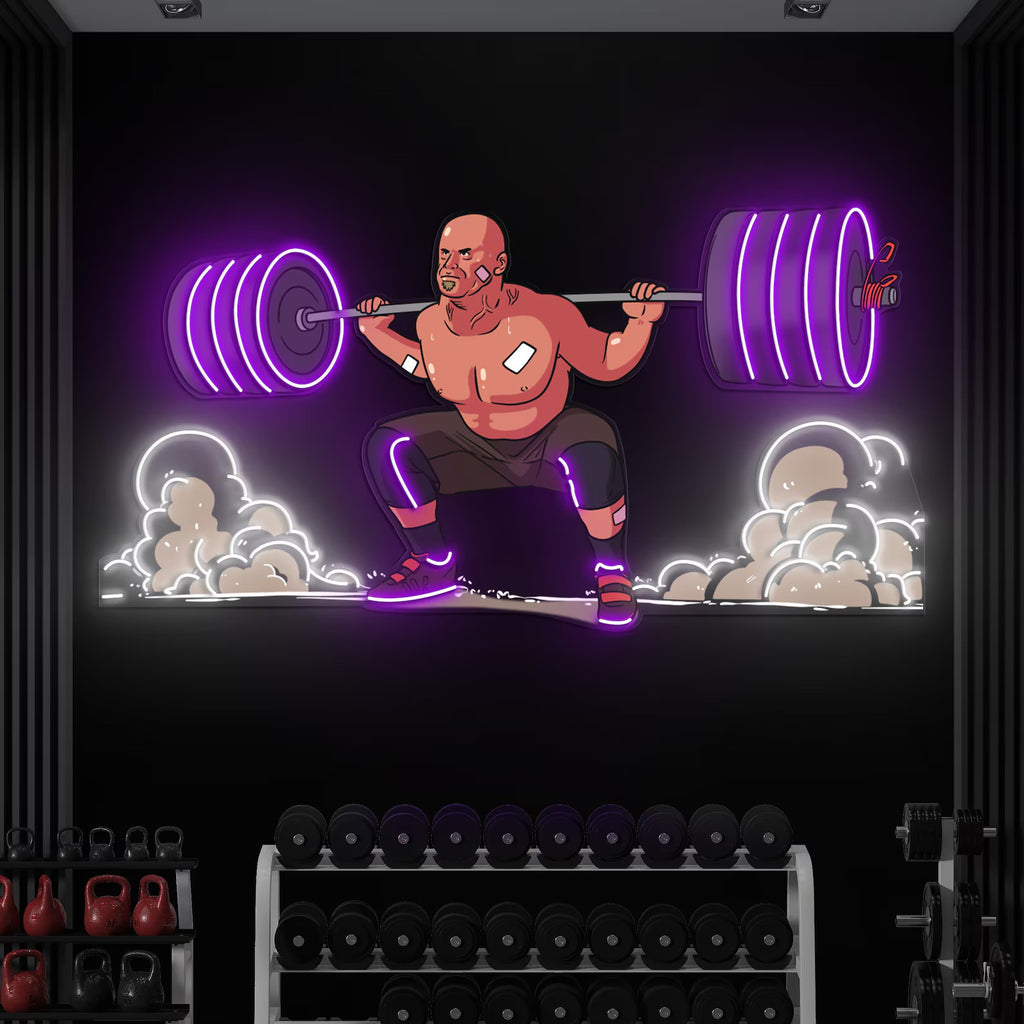 Man Lifting Barbell Neon Pop Art
