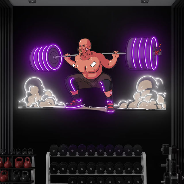 Man Lifting Barbell Neon Pop Art