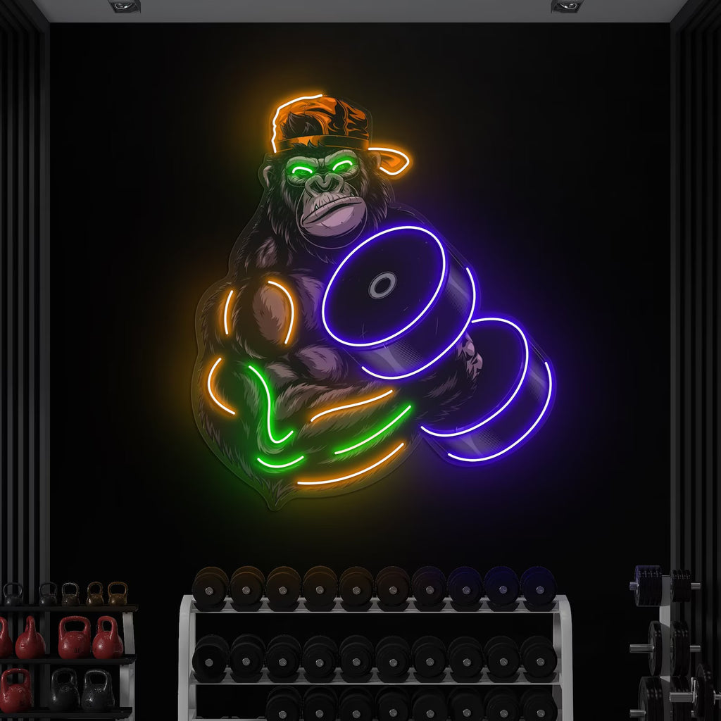 Gorilla Lifting Dumbell Pop Art Neon