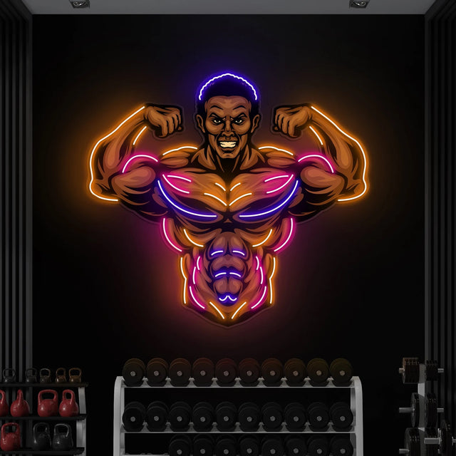 Brown Munde Bodybuilder Neon Sign