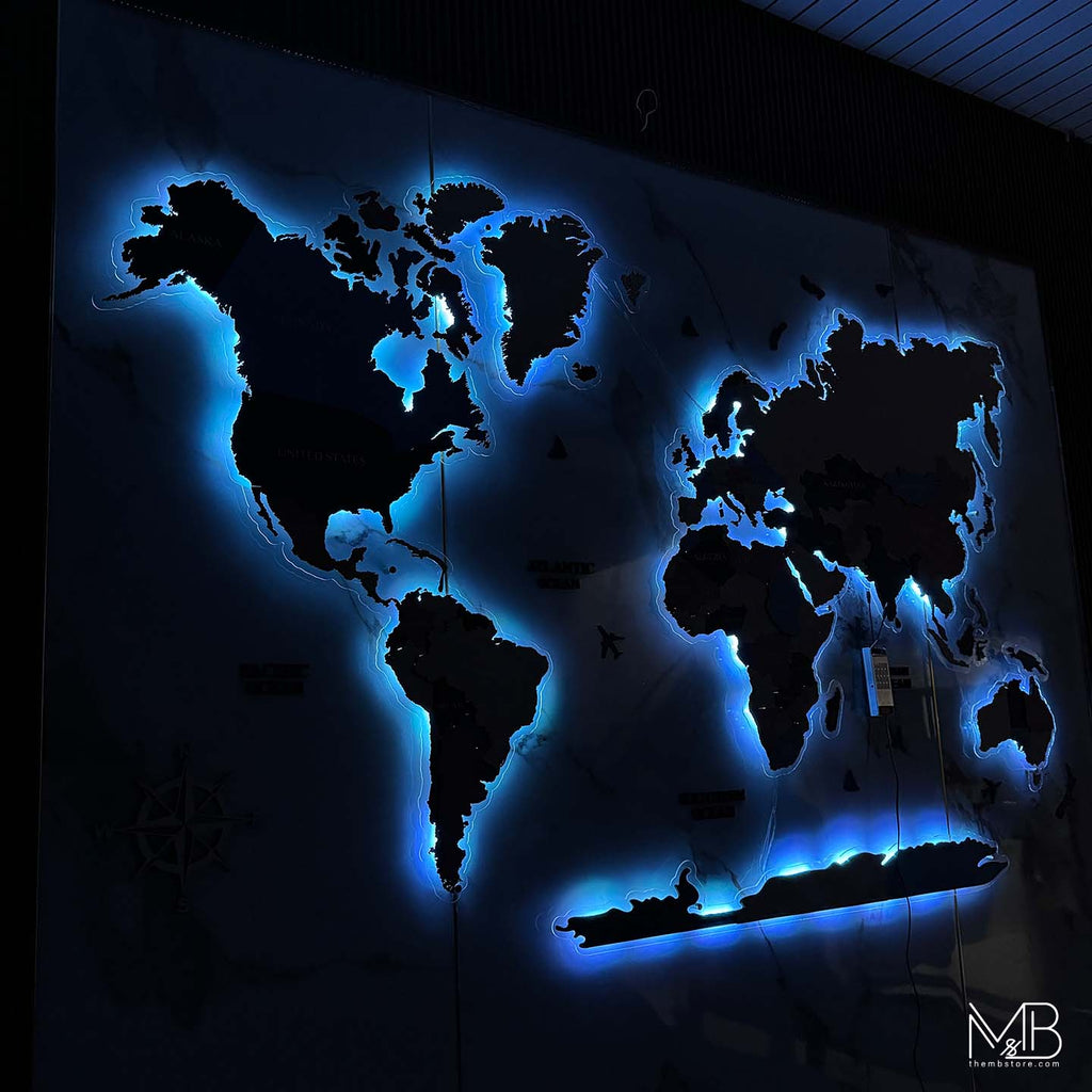 Premium 4-Layer Wooden & Acrylic World Map (Light Color Edition)
