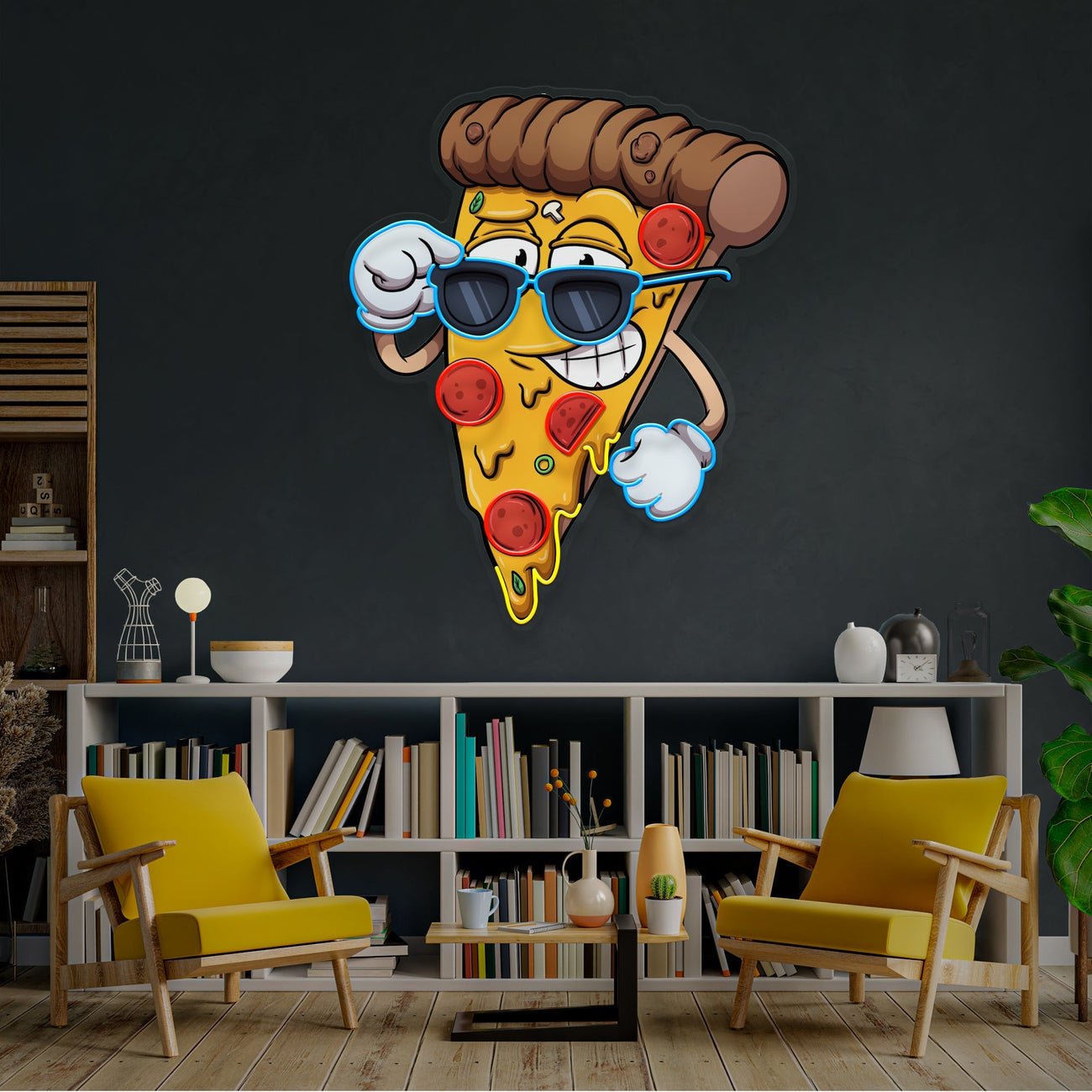 Cute Slice Of Cartoon Pizza Artwork Led Neon Sign